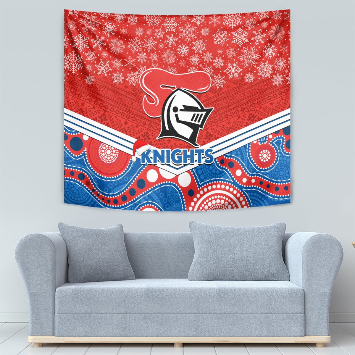 Knights Rugby Christmas Tapestry Merry Xmas 2023 Mix Aboriginal Art - Vibe Hoodie Shop