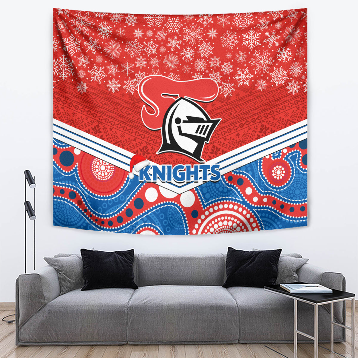 Knights Rugby Christmas Tapestry Merry Xmas 2023 Mix Aboriginal Art - Vibe Hoodie Shop