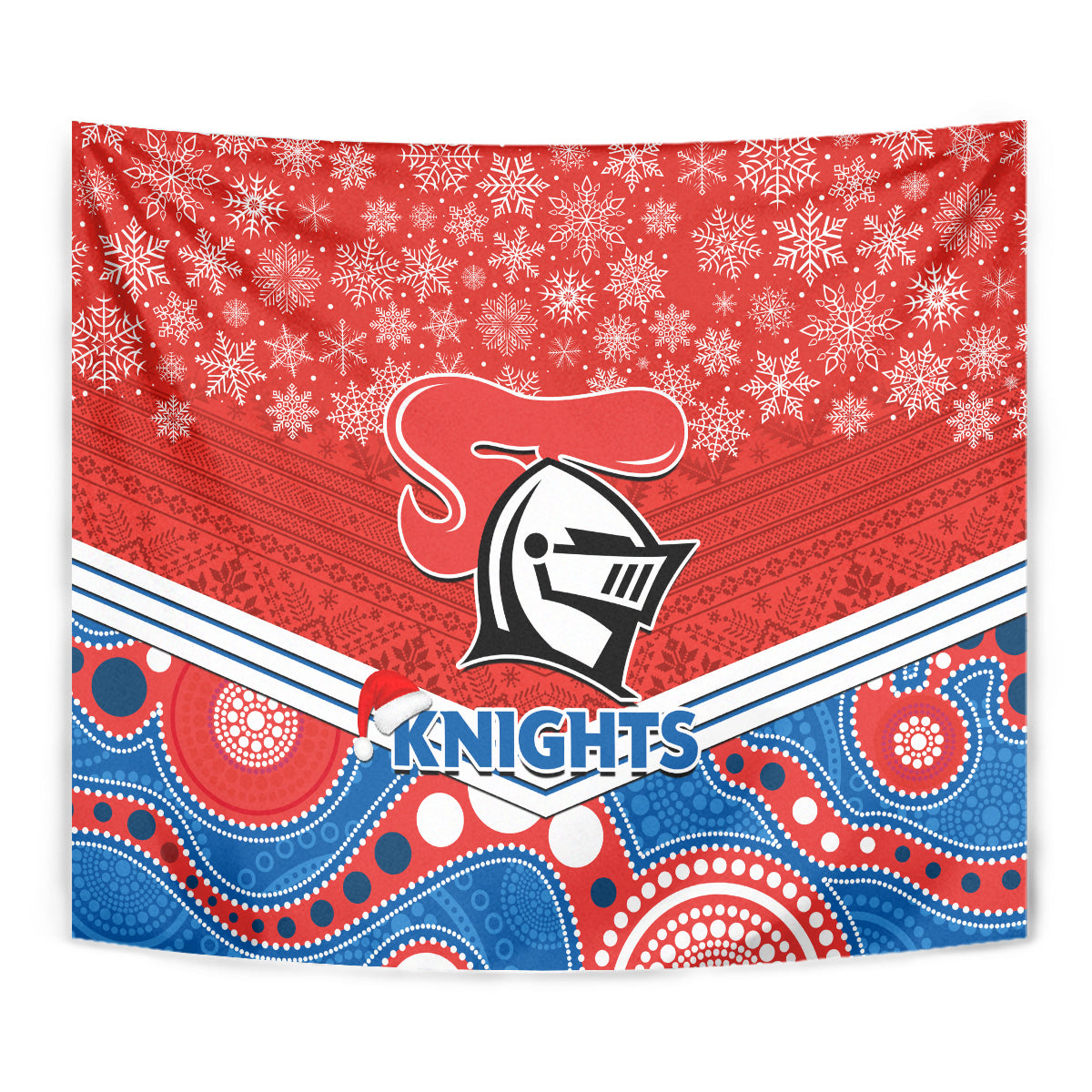 Knights Rugby Christmas Tapestry Merry Xmas 2023 Mix Aboriginal Art - Vibe Hoodie Shop