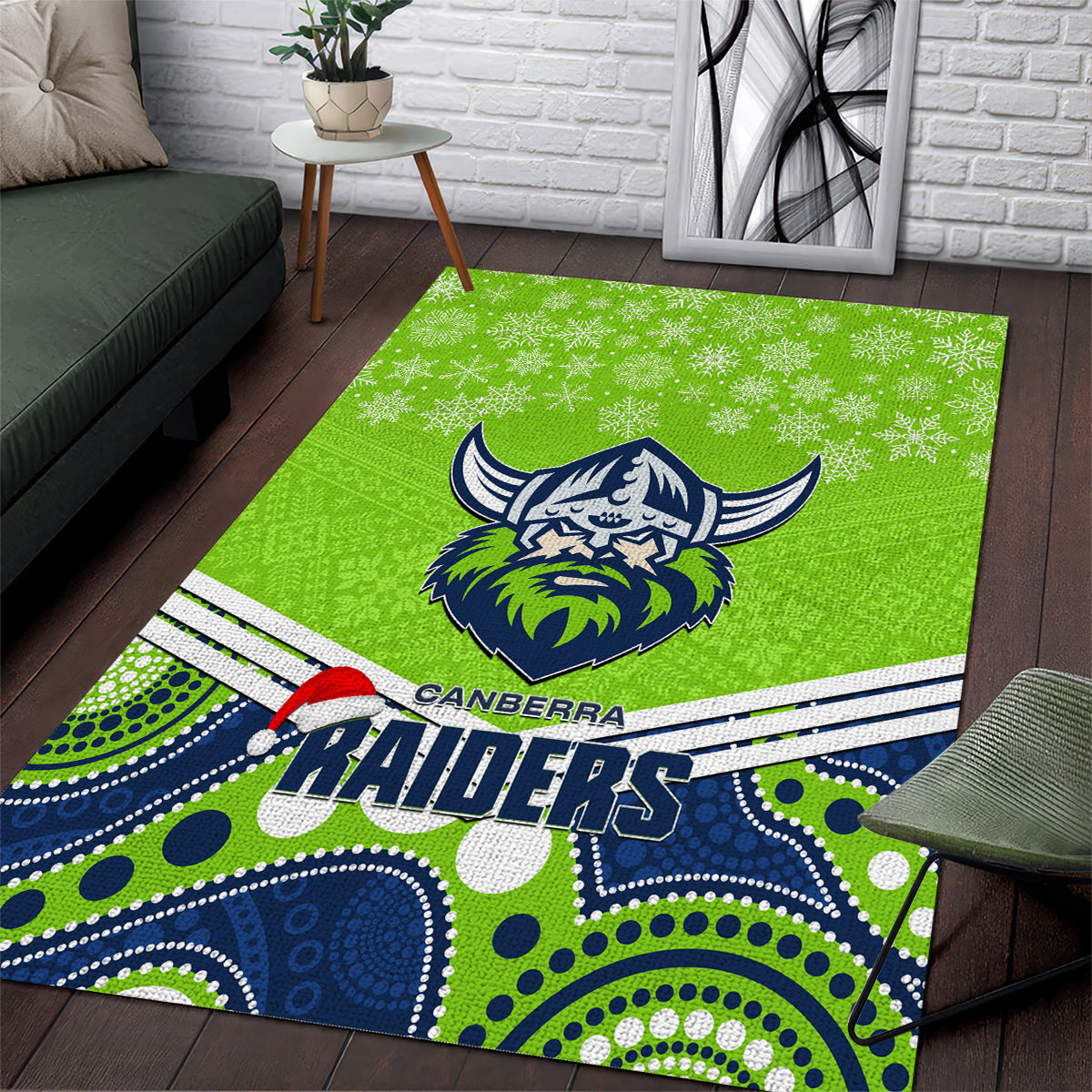 Raiders Rugby Christmas Area Rug Merry Xmas 2023 Mix Aboriginal Art - Vibe Hoodie Shop