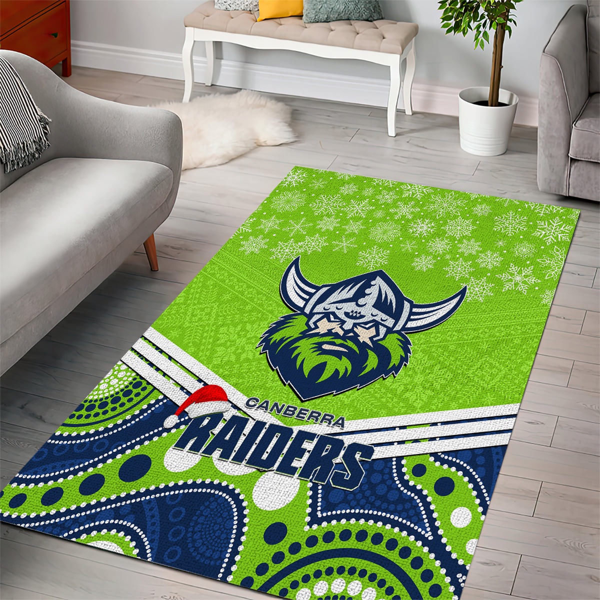 Raiders Rugby Christmas Area Rug Merry Xmas 2023 Mix Aboriginal Art - Vibe Hoodie Shop