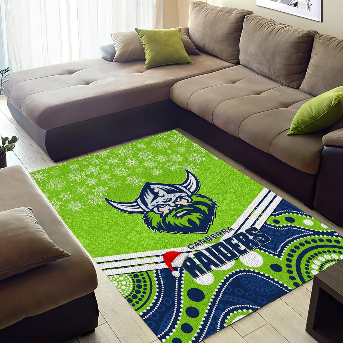 Raiders Rugby Christmas Area Rug Merry Xmas 2023 Mix Aboriginal Art - Vibe Hoodie Shop