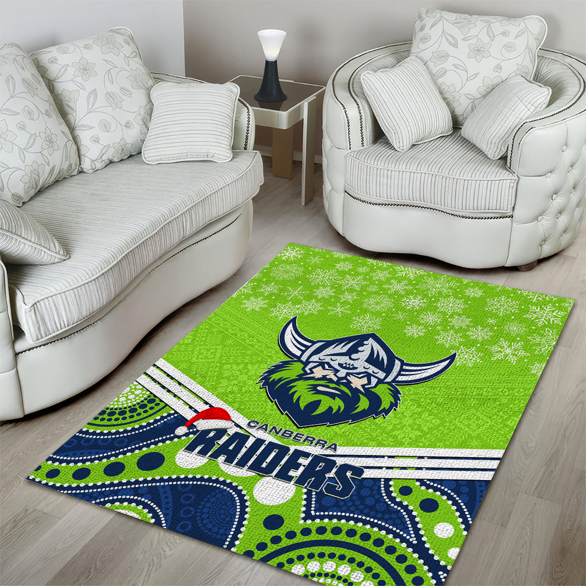 Raiders Rugby Christmas Area Rug Merry Xmas 2023 Mix Aboriginal Art - Vibe Hoodie Shop