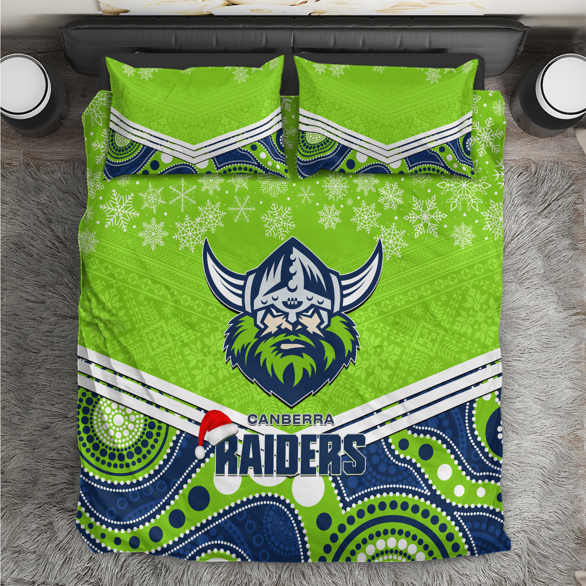 Raiders Rugby Christmas Bedding Set Merry Xmas 2023 Mix Aboriginal Art - Vibe Hoodie Shop
