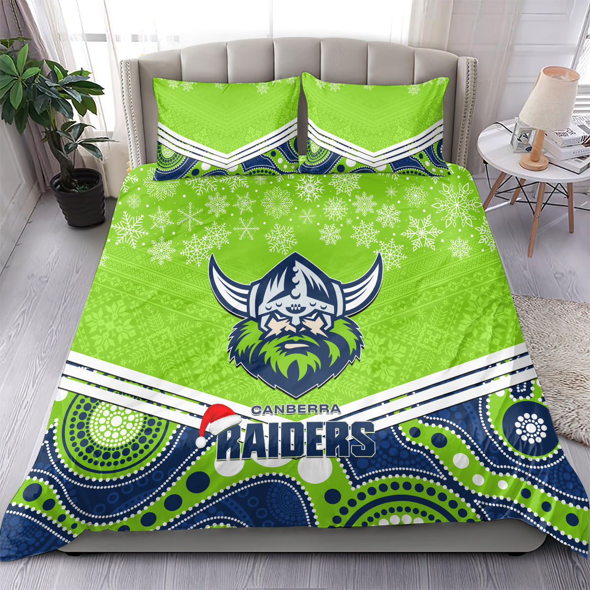 Raiders Rugby Christmas Bedding Set Merry Xmas 2023 Mix Aboriginal Art - Vibe Hoodie Shop