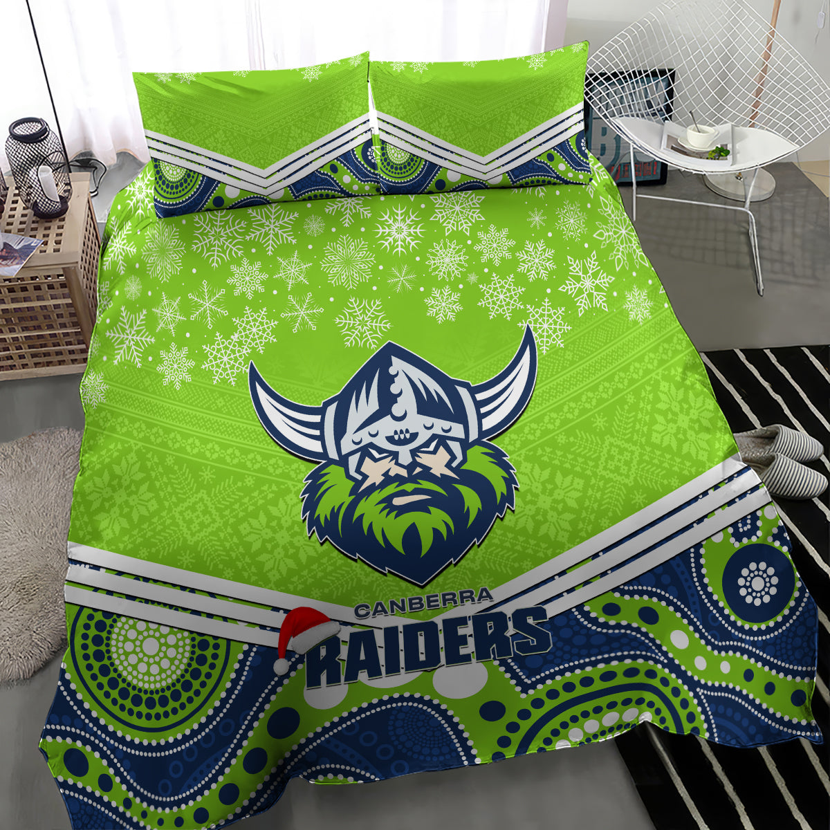 Raiders Rugby Christmas Bedding Set Merry Xmas 2023 Mix Aboriginal Art - Vibe Hoodie Shop