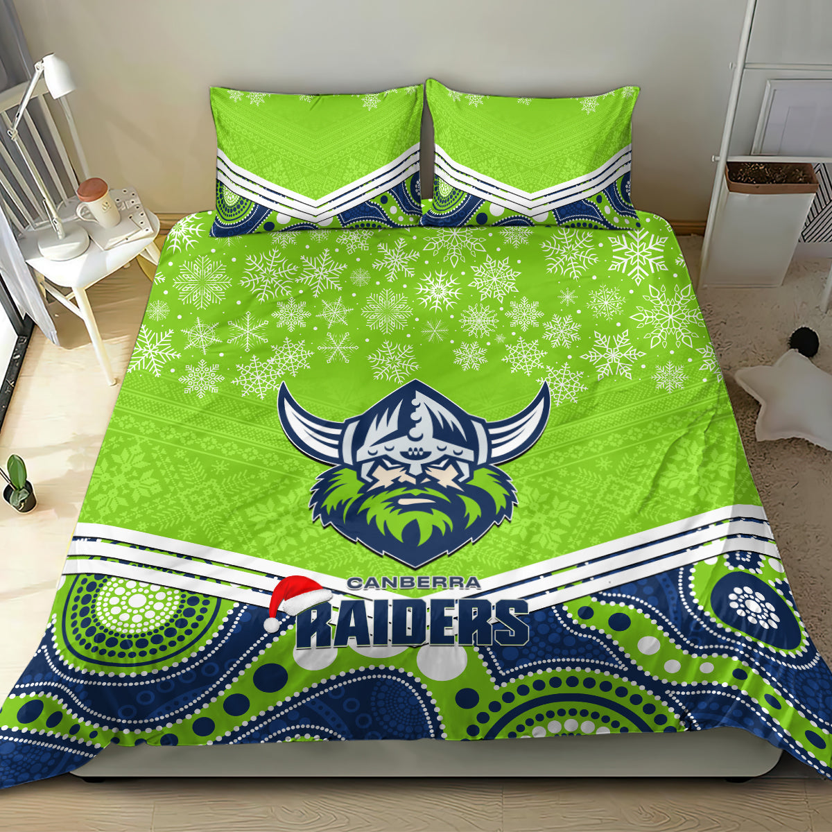Raiders Rugby Christmas Bedding Set Merry Xmas 2023 Mix Aboriginal Art - Vibe Hoodie Shop
