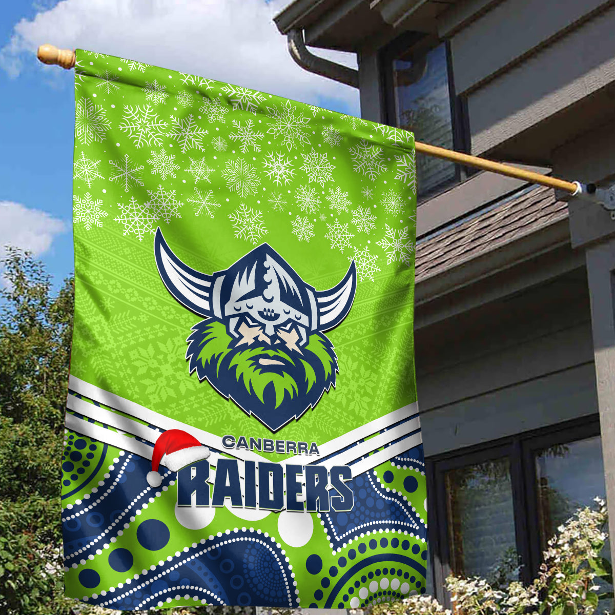 Raiders Rugby Christmas Garden Flag Merry Xmas 2023 Mix Aboriginal Art - Vibe Hoodie Shop