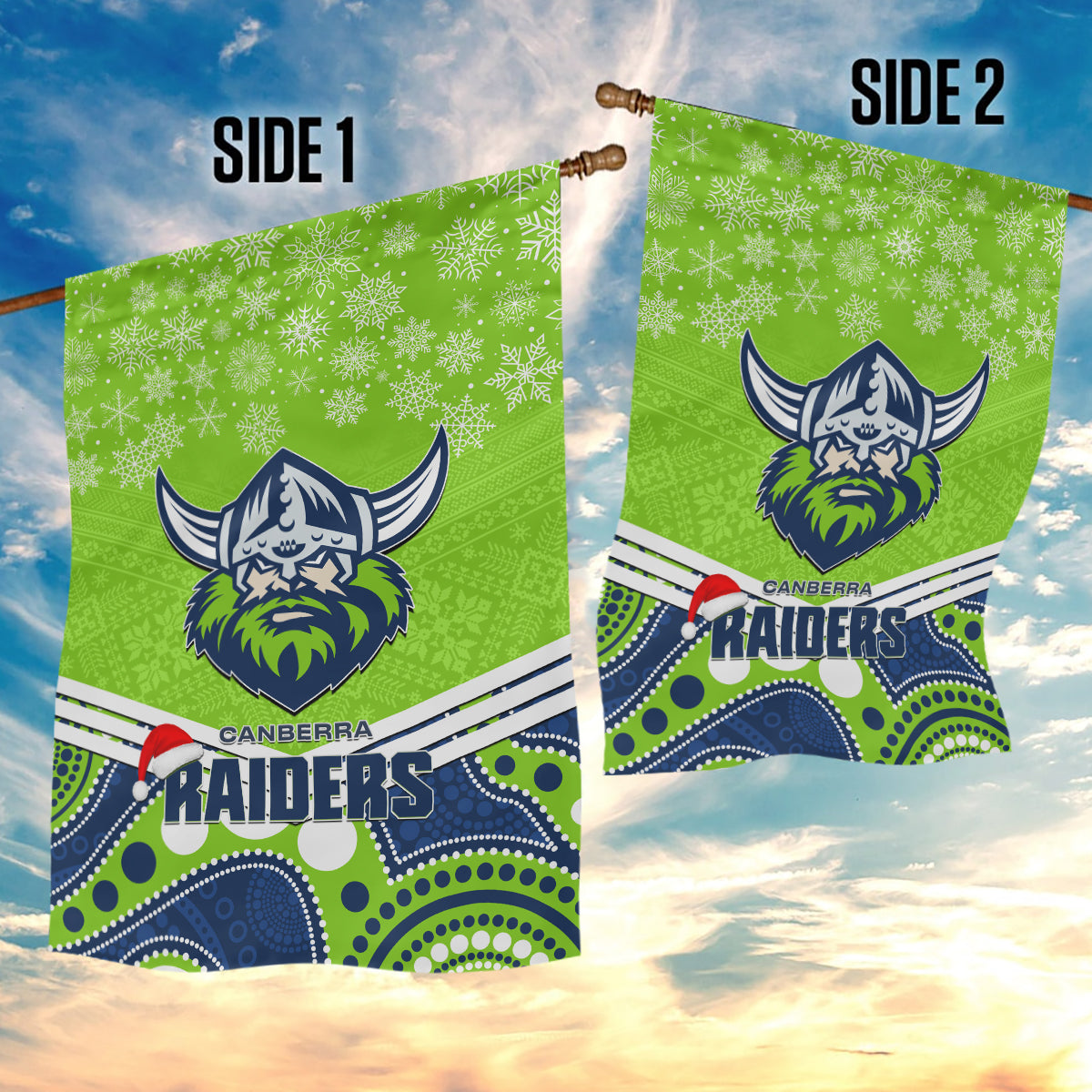 Raiders Rugby Christmas Garden Flag Merry Xmas 2023 Mix Aboriginal Art - Vibe Hoodie Shop