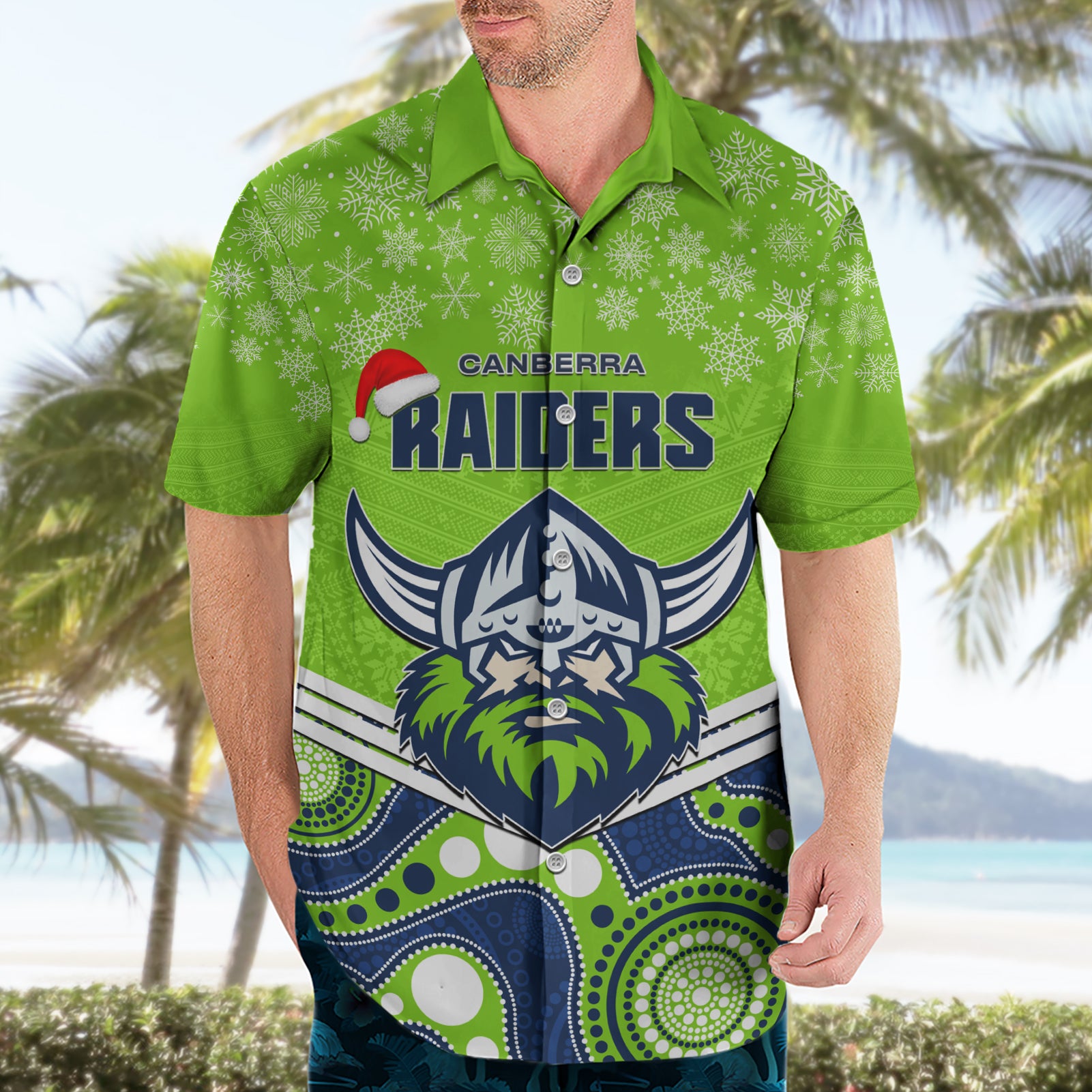 Custom Raiders Rugby Christmas Hawaiian Shirt Merry Xmas 2023 Mix Aboriginal Art - Vibe Hoodie Shop