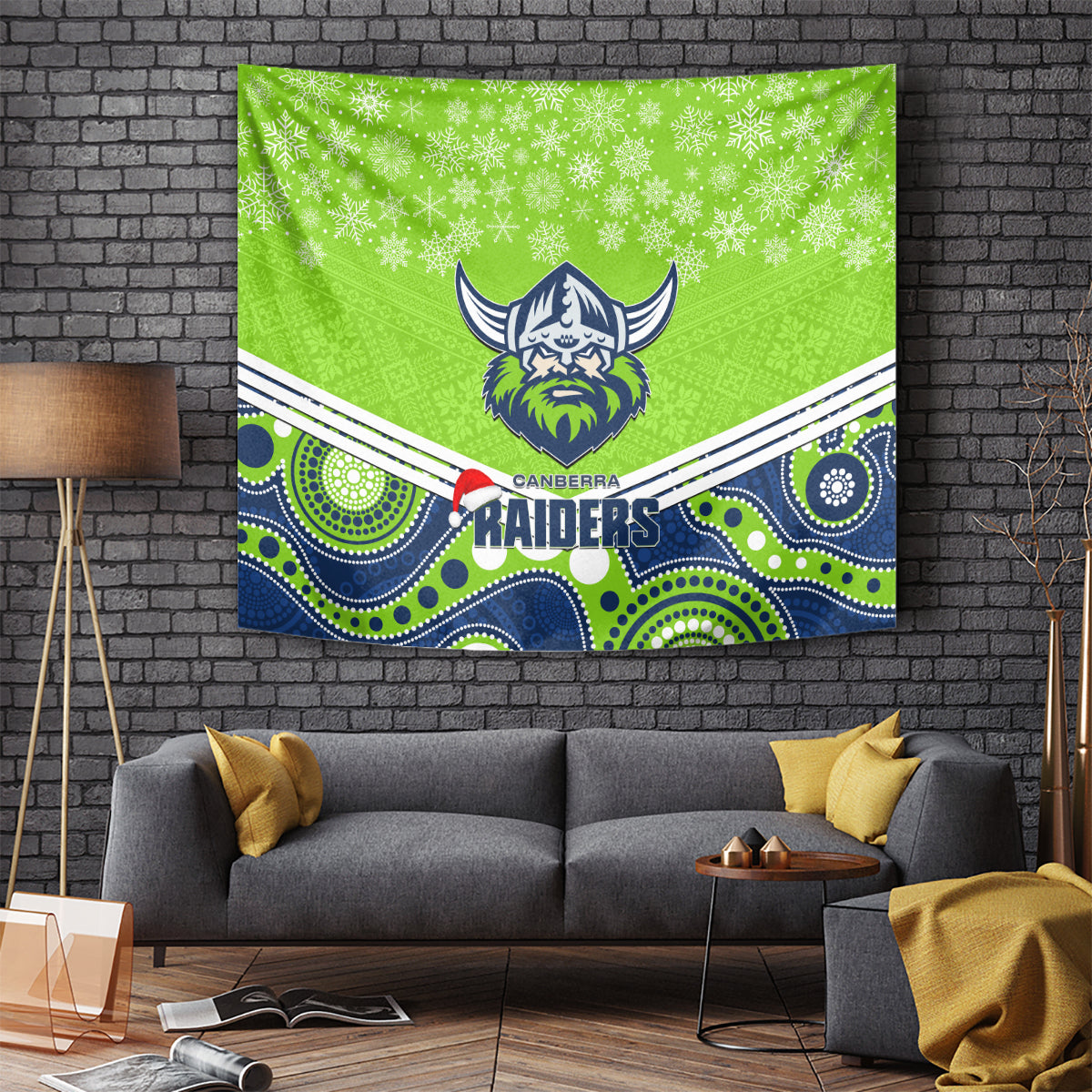 Raiders Rugby Christmas Tapestry Merry Xmas 2023 Mix Aboriginal Art - Vibe Hoodie Shop