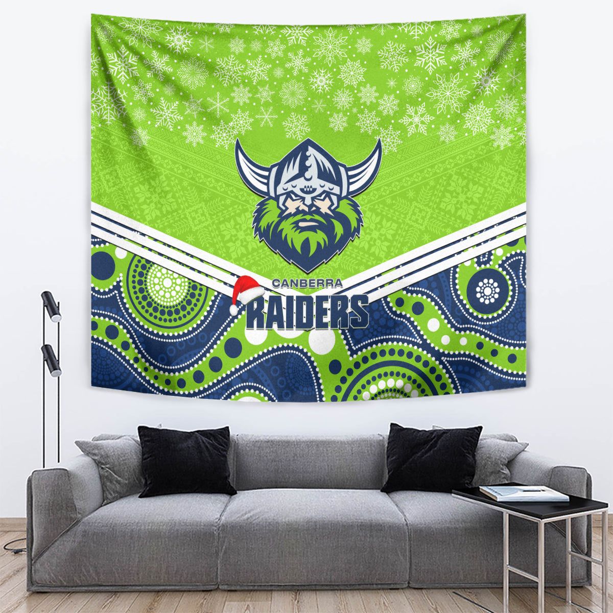 Raiders Rugby Christmas Tapestry Merry Xmas 2023 Mix Aboriginal Art - Vibe Hoodie Shop