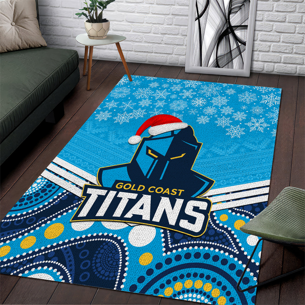 Titans Rugby Christmas Area Rug Merry Xmas 2023 Mix Aboriginal Art - Vibe Hoodie Shop