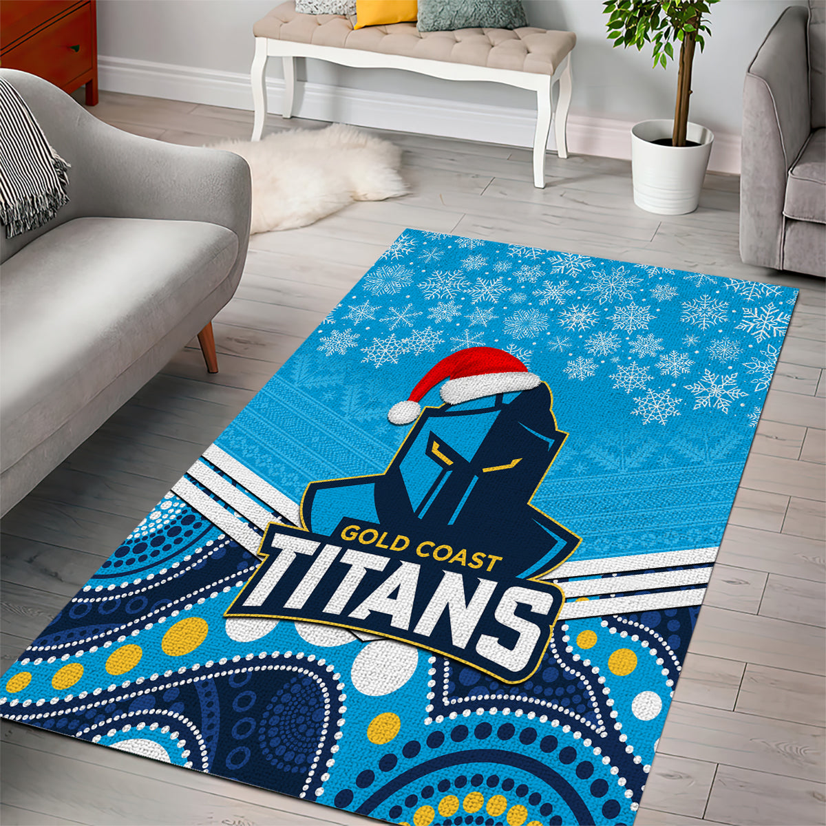 Titans Rugby Christmas Area Rug Merry Xmas 2023 Mix Aboriginal Art - Vibe Hoodie Shop