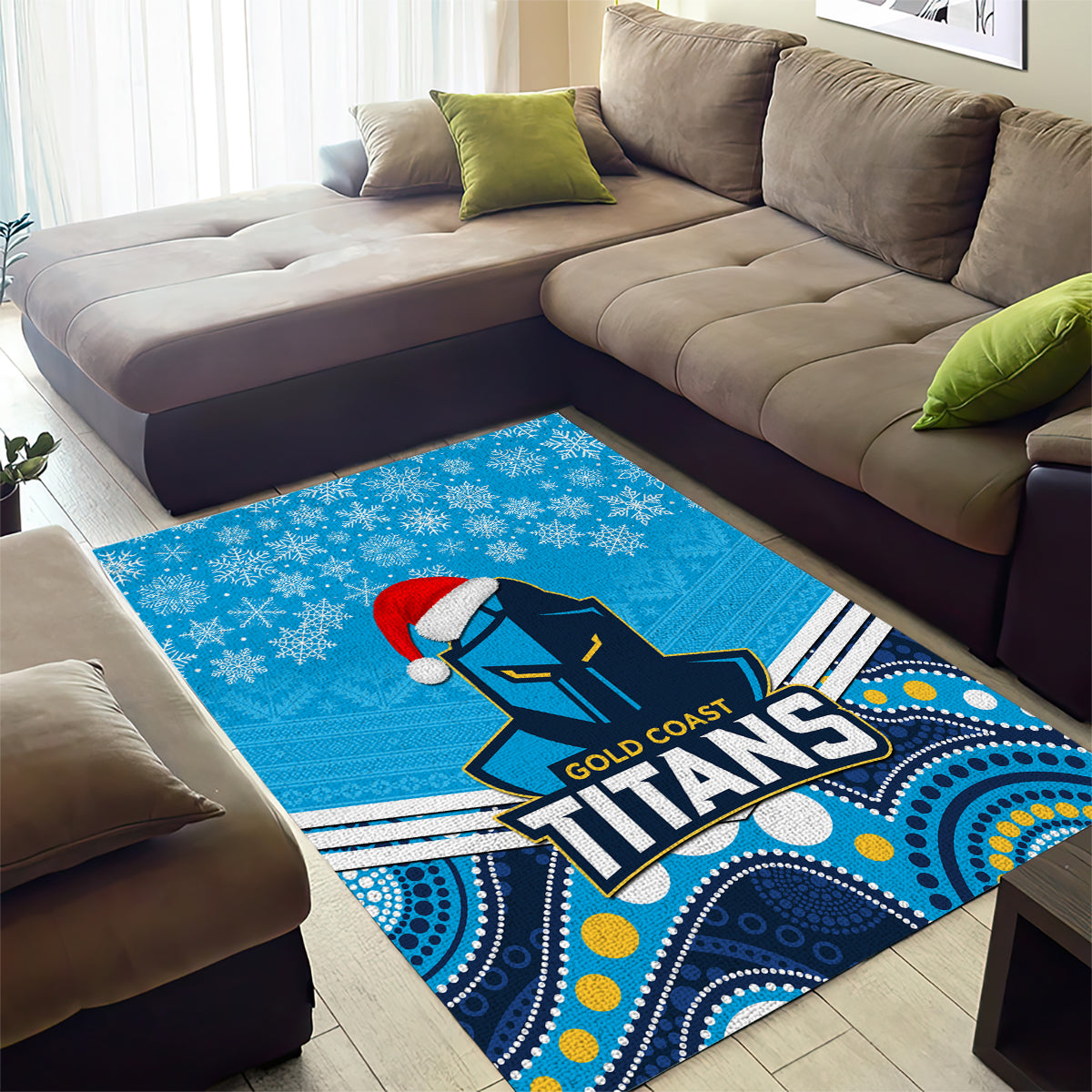 Titans Rugby Christmas Area Rug Merry Xmas 2023 Mix Aboriginal Art - Vibe Hoodie Shop