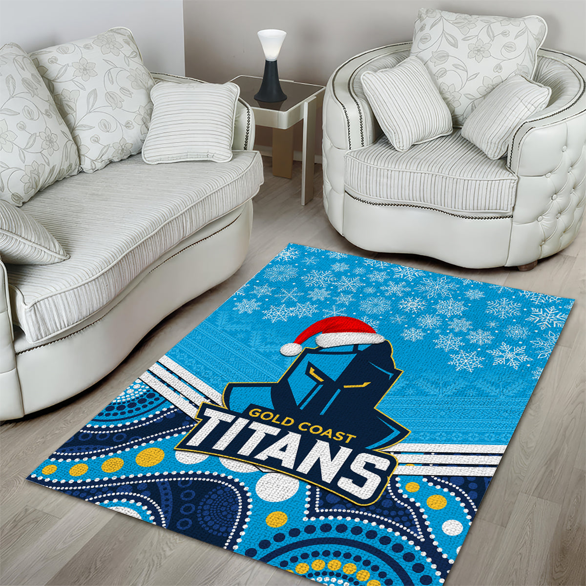 Titans Rugby Christmas Area Rug Merry Xmas 2023 Mix Aboriginal Art - Vibe Hoodie Shop