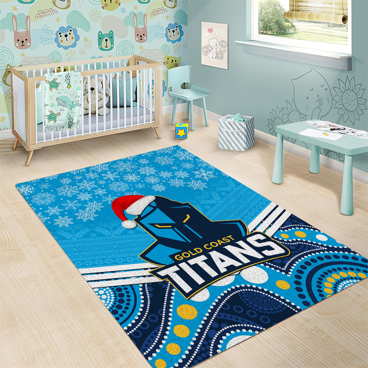 Titans Rugby Christmas Area Rug Merry Xmas 2023 Mix Aboriginal Art - Vibe Hoodie Shop