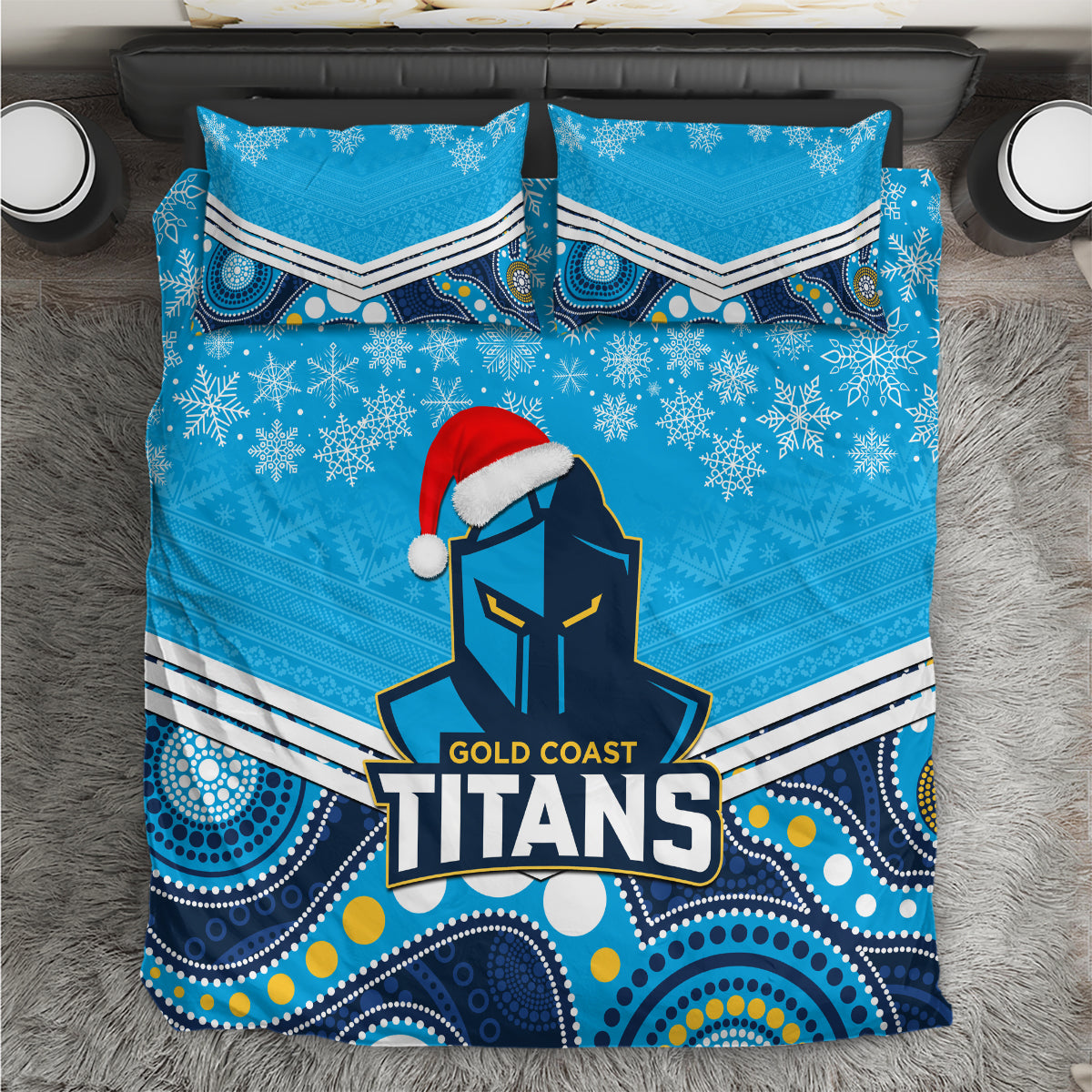 Titans Rugby Christmas Bedding Set Merry Xmas 2023 Mix Aboriginal Art - Vibe Hoodie Shop