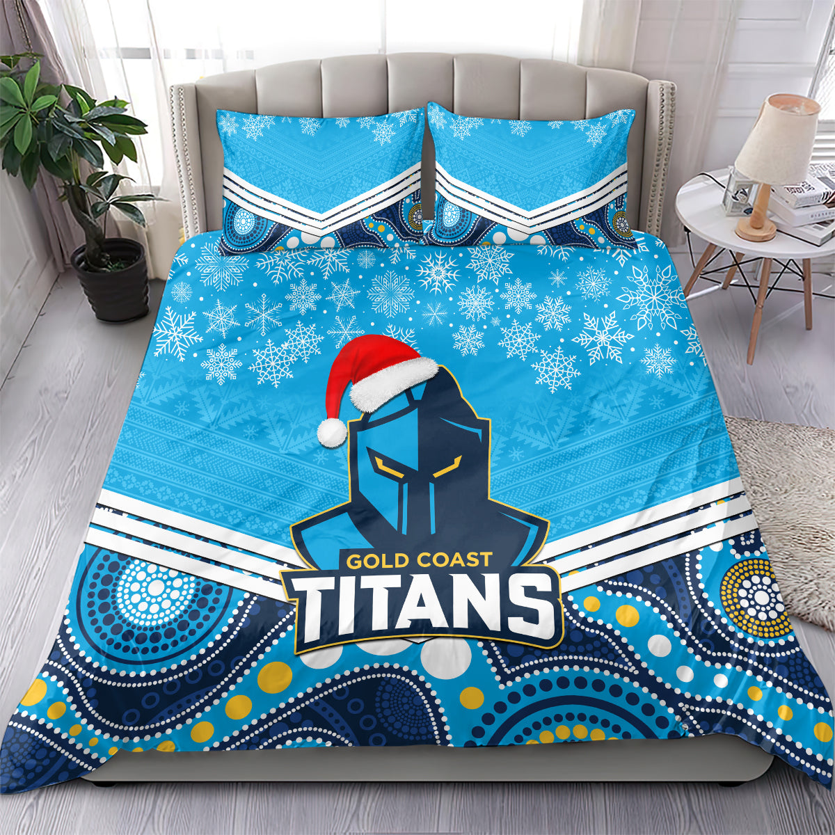 Titans Rugby Christmas Bedding Set Merry Xmas 2023 Mix Aboriginal Art - Vibe Hoodie Shop