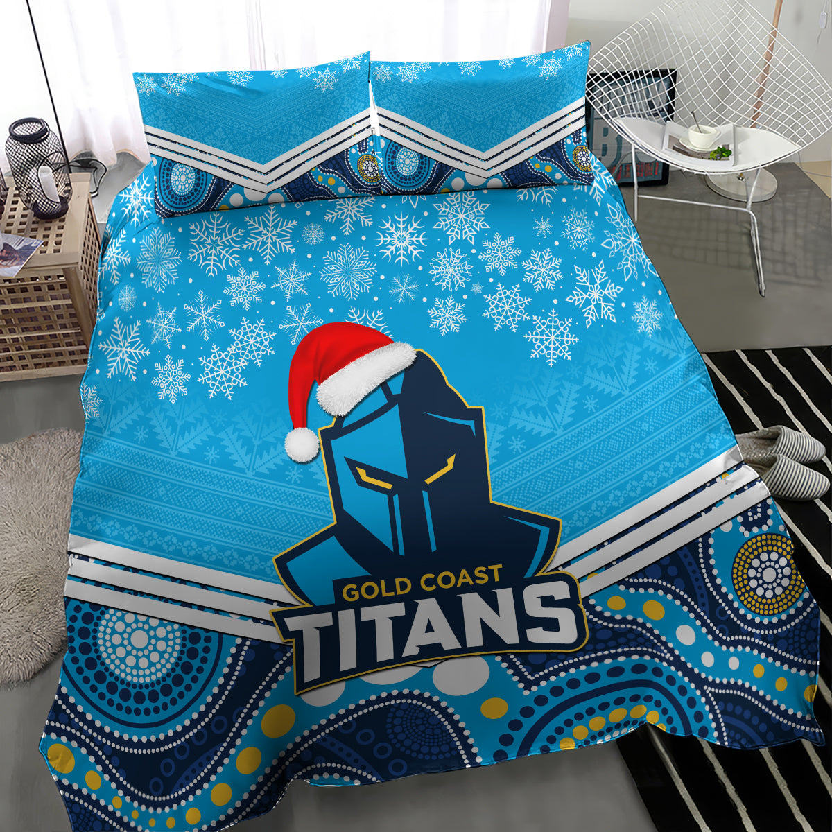 Titans Rugby Christmas Bedding Set Merry Xmas 2023 Mix Aboriginal Art - Vibe Hoodie Shop