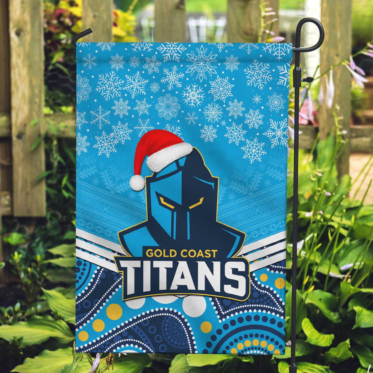 Titans Rugby Christmas Garden Flag Merry Xmas 2023 Mix Aboriginal Art - Vibe Hoodie Shop