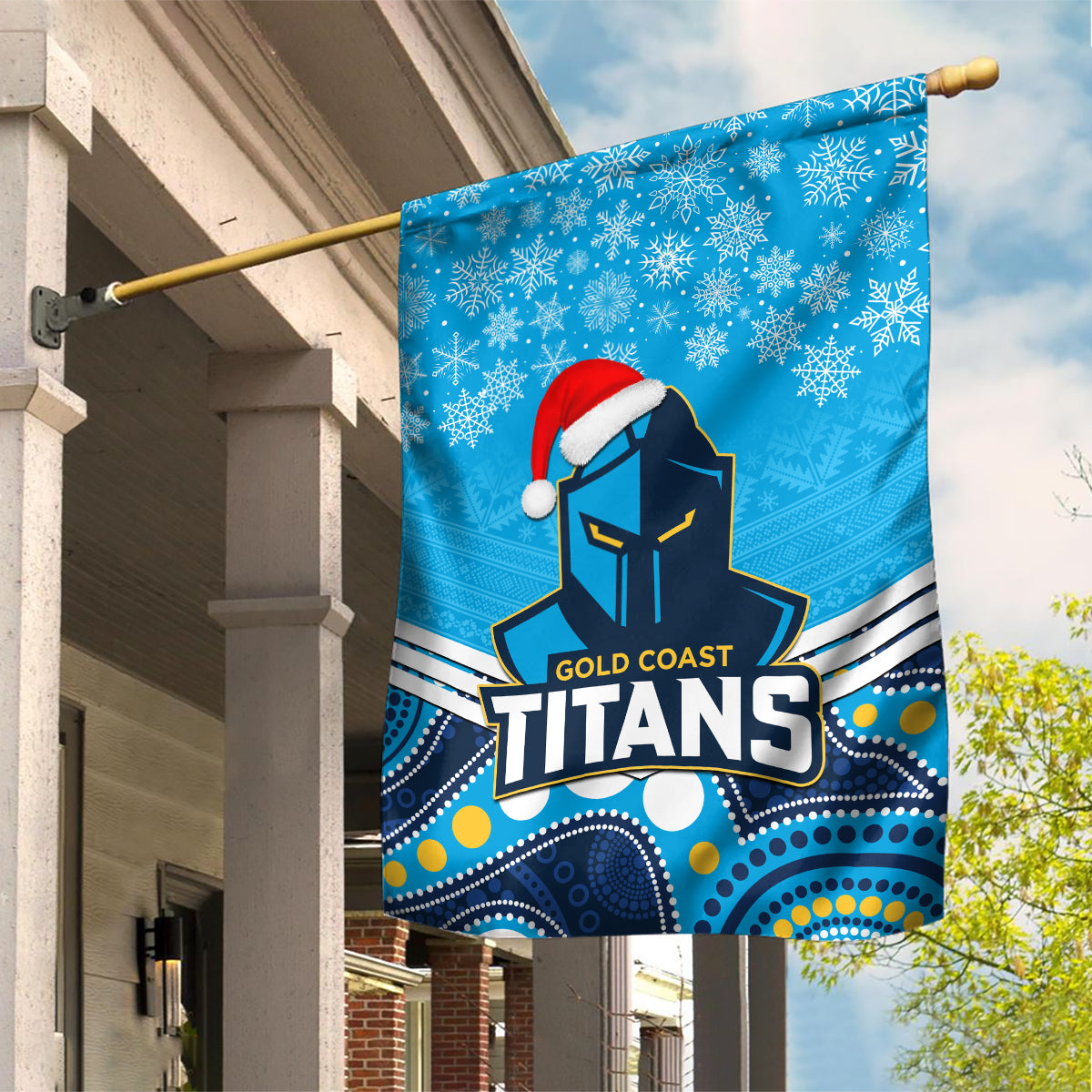 Titans Rugby Christmas Garden Flag Merry Xmas 2023 Mix Aboriginal Art - Vibe Hoodie Shop