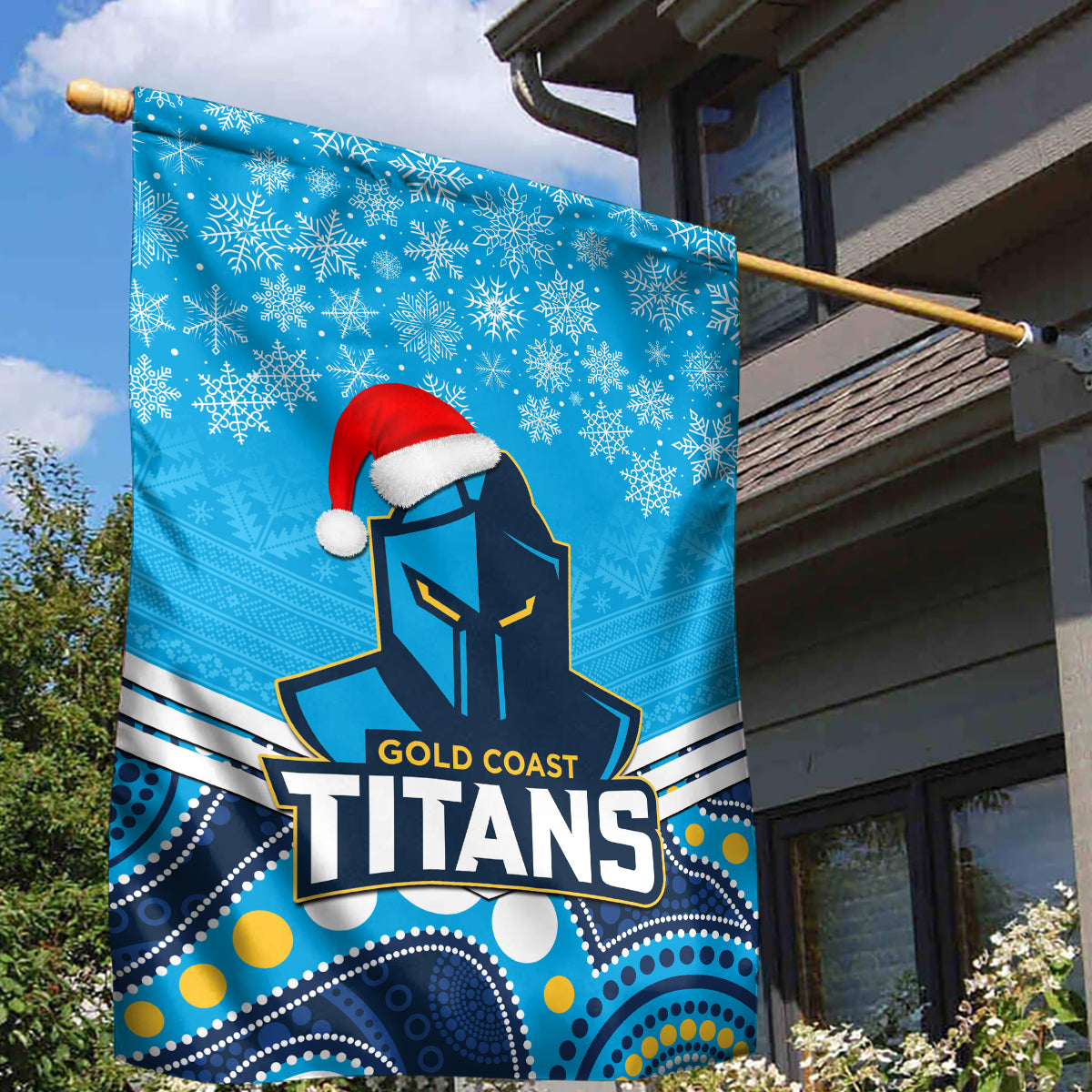 Titans Rugby Christmas Garden Flag Merry Xmas 2023 Mix Aboriginal Art - Vibe Hoodie Shop