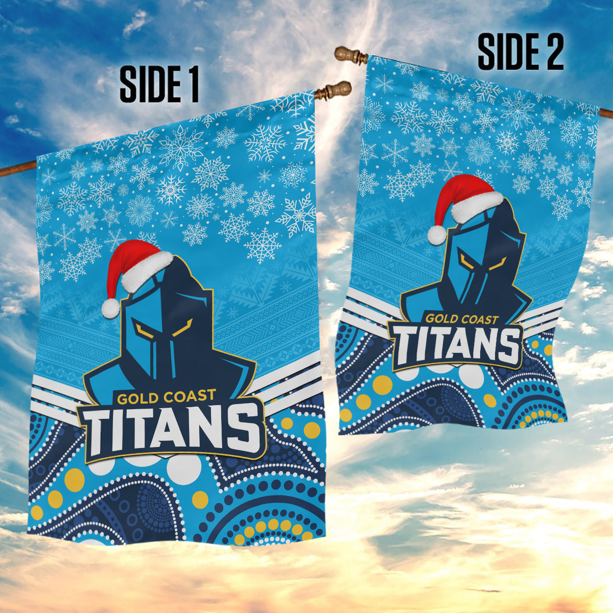 Titans Rugby Christmas Garden Flag Merry Xmas 2023 Mix Aboriginal Art - Vibe Hoodie Shop