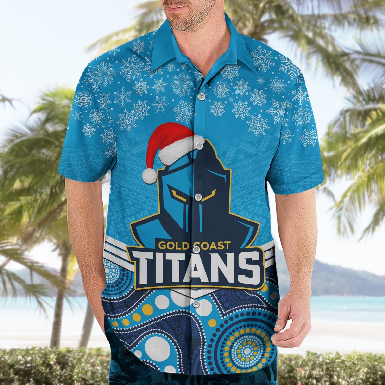 Custom Titans Rugby Christmas Hawaiian Shirt Merry Xmas 2023 Mix Aboriginal Art - Vibe Hoodie Shop