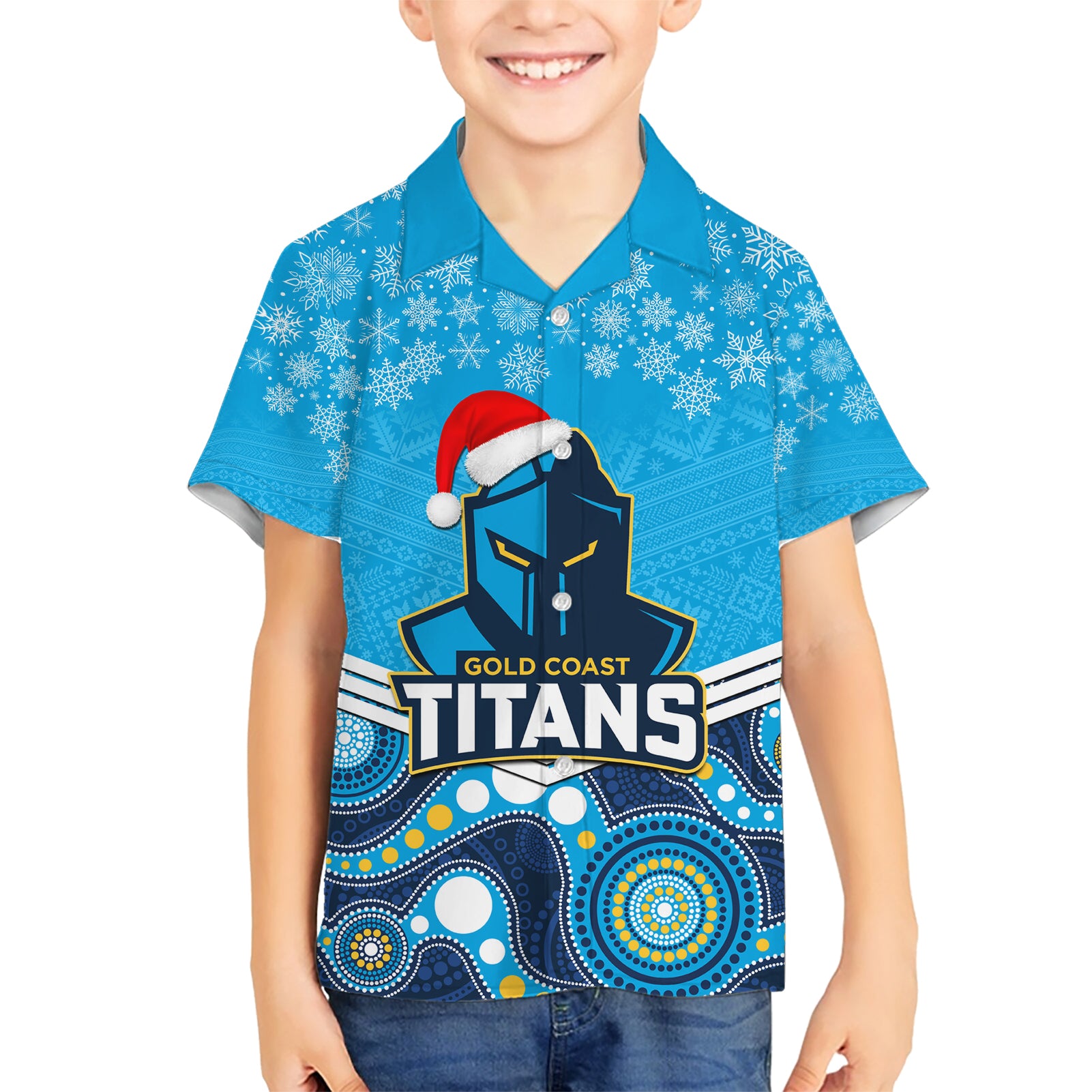 Custom Titans Rugby Christmas Hawaiian Shirt Merry Xmas 2023 Mix Aboriginal Art - Vibe Hoodie Shop