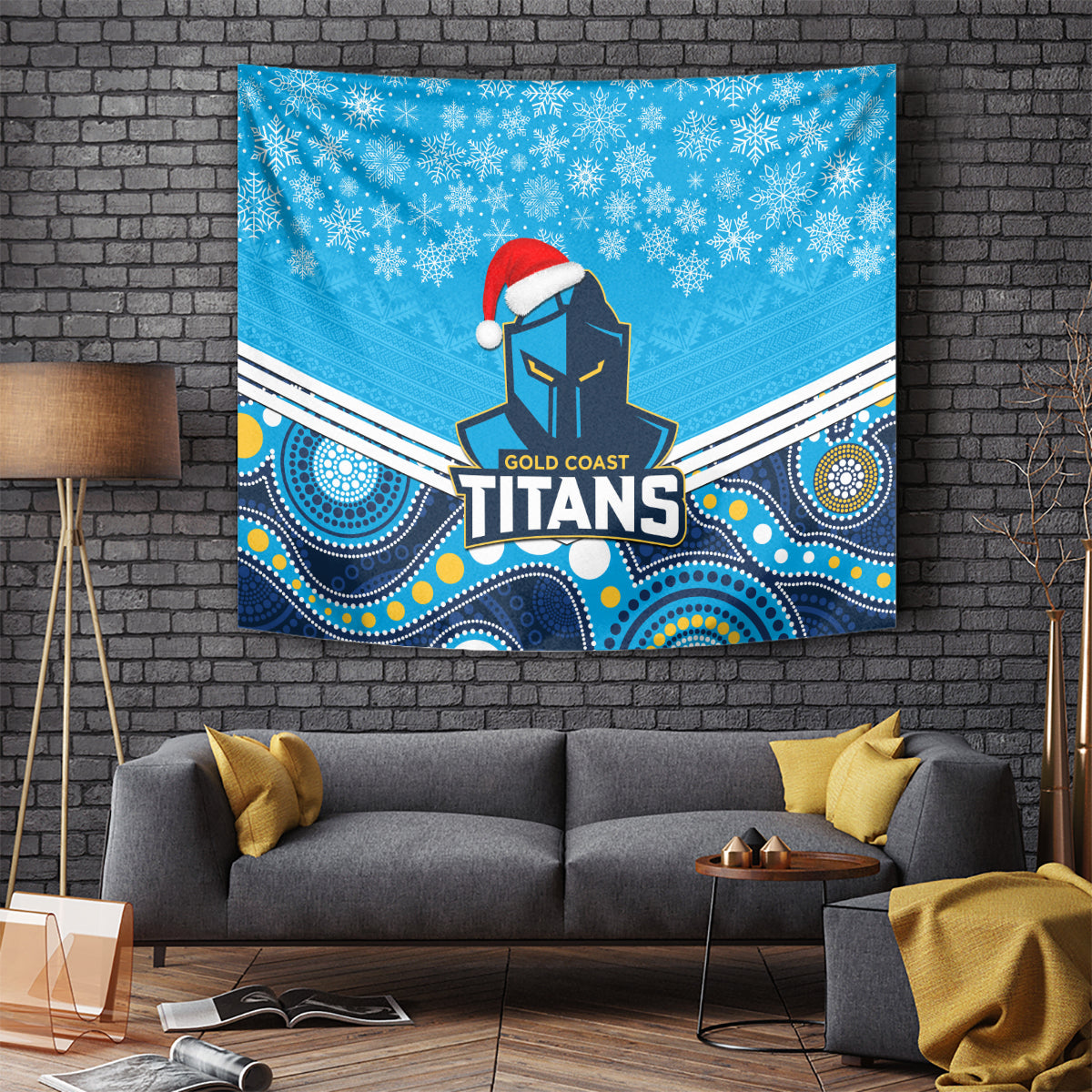 Titans Rugby Christmas Tapestry Merry Xmas 2023 Mix Aboriginal Art - Vibe Hoodie Shop