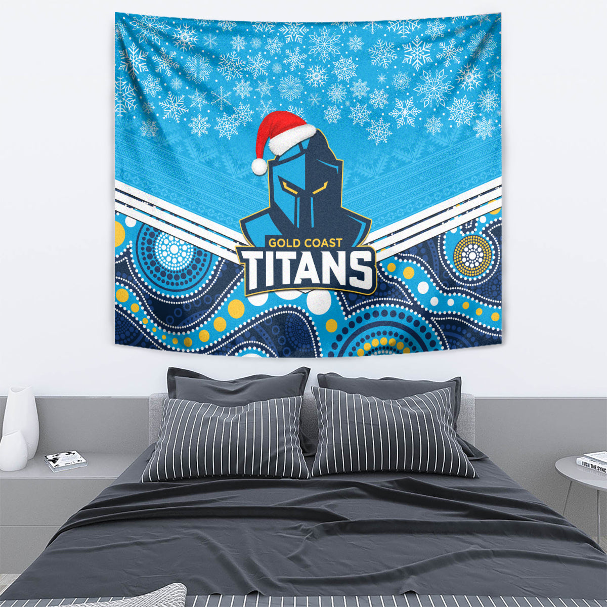 Titans Rugby Christmas Tapestry Merry Xmas 2023 Mix Aboriginal Art - Vibe Hoodie Shop