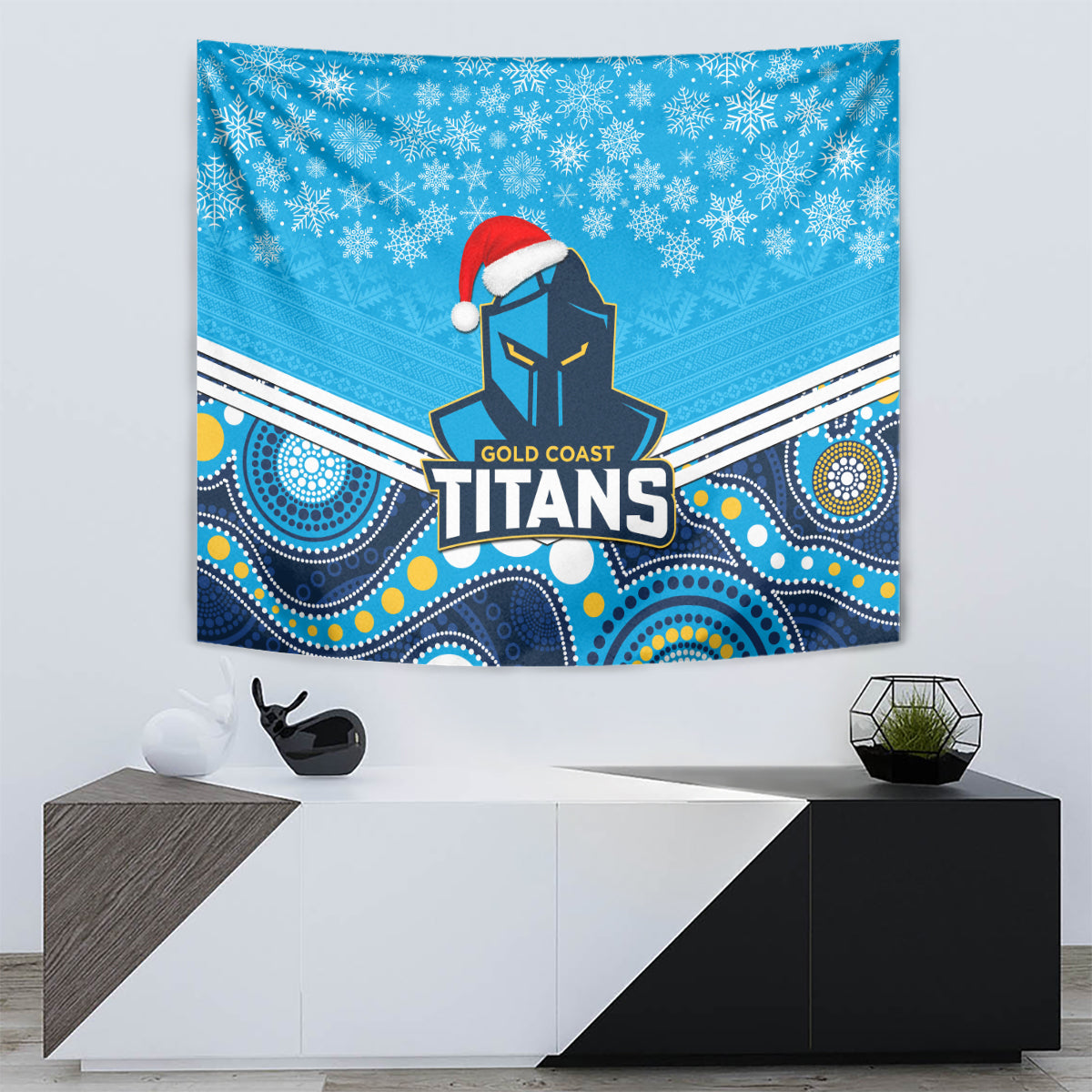 Titans Rugby Christmas Tapestry Merry Xmas 2023 Mix Aboriginal Art - Vibe Hoodie Shop