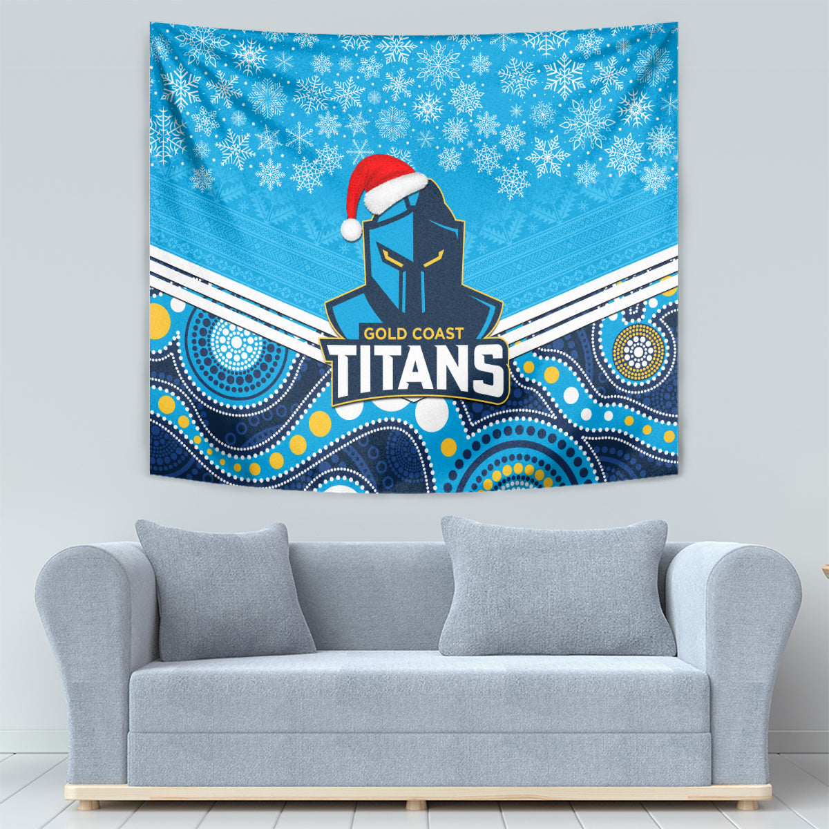 Titans Rugby Christmas Tapestry Merry Xmas 2023 Mix Aboriginal Art - Vibe Hoodie Shop