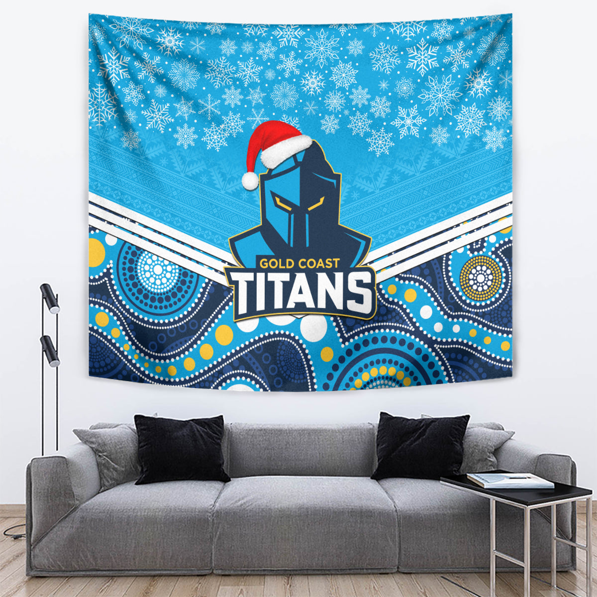 Titans Rugby Christmas Tapestry Merry Xmas 2023 Mix Aboriginal Art - Vibe Hoodie Shop