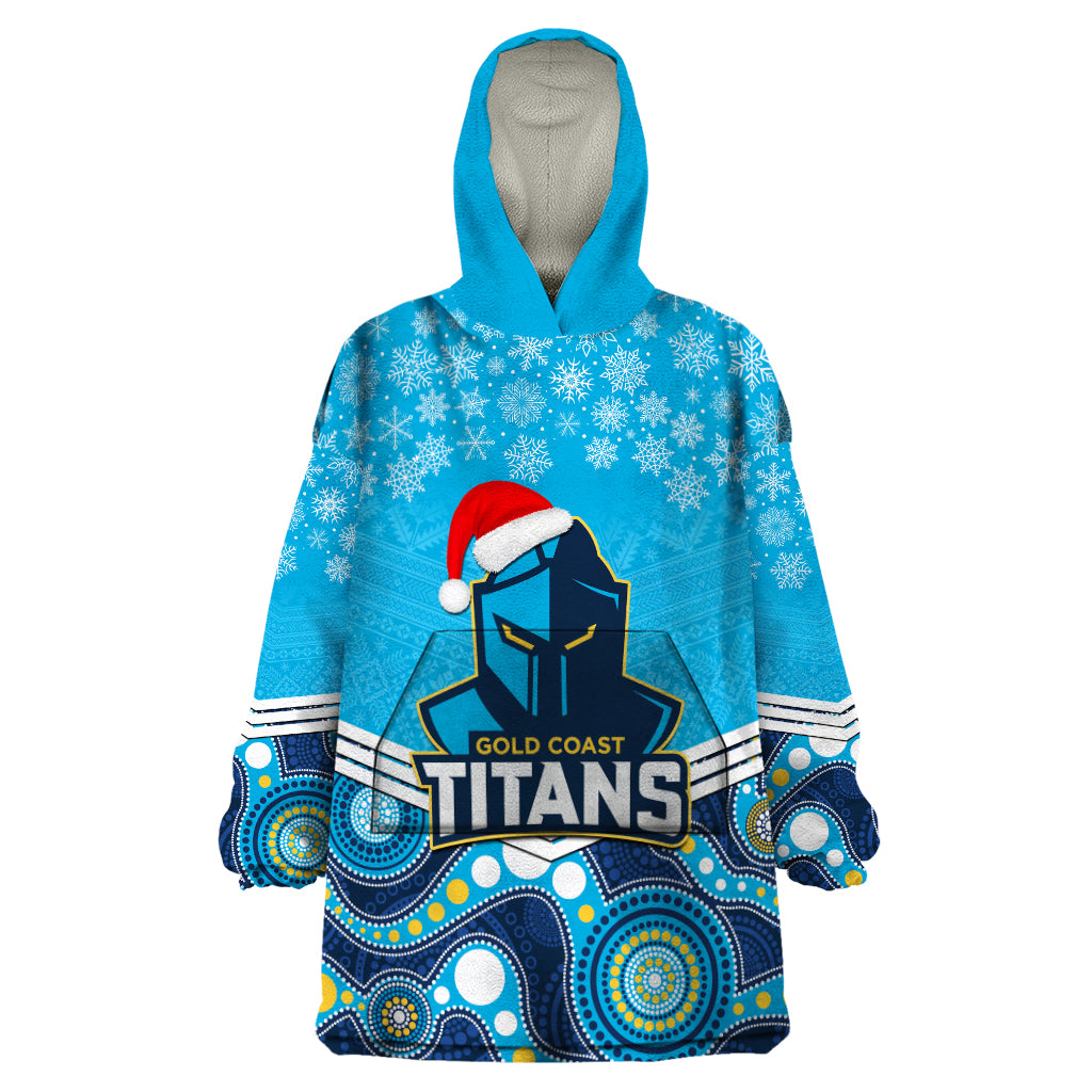 Custom Titans Rugby Christmas Wearable Blanket Hoodie Merry Xmas 2023 Mix Aboriginal Art - Vibe Hoodie Shop