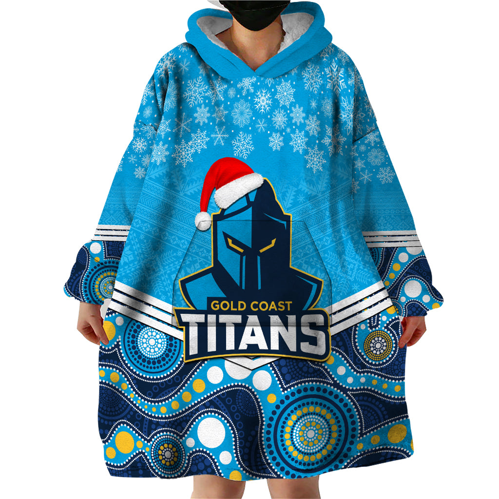 Custom Titans Rugby Christmas Wearable Blanket Hoodie Merry Xmas 2023 Mix Aboriginal Art - Vibe Hoodie Shop