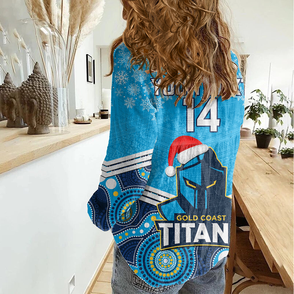 Custom Titans Rugby Christmas Women Casual Shirt Merry Xmas 2023 Mix Aboriginal Art - Vibe Hoodie Shop