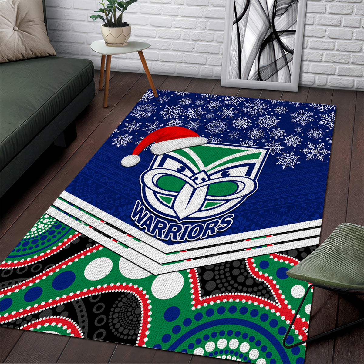 Warriors Rugby Christmas Area Rug Merry Xmas 2023 Mix Aboriginal Art - Vibe Hoodie Shop