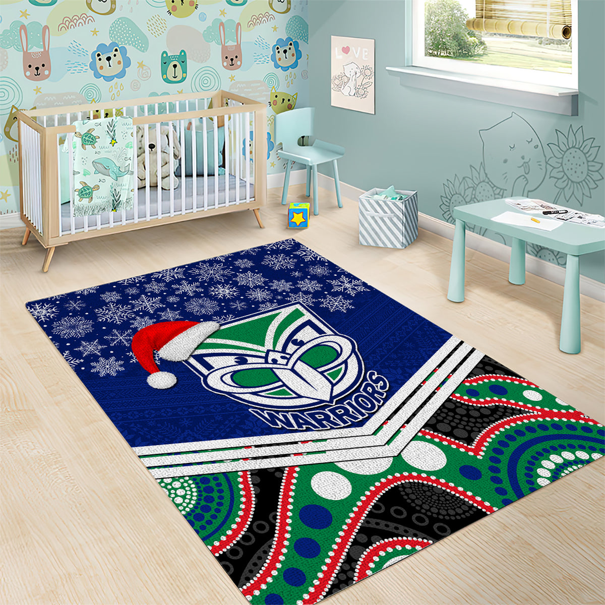 Warriors Rugby Christmas Area Rug Merry Xmas 2023 Mix Aboriginal Art - Vibe Hoodie Shop