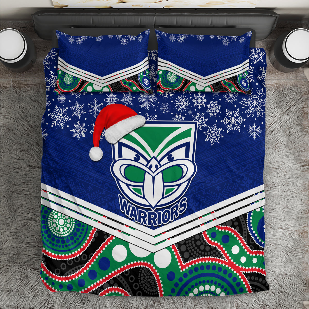 Warriors Rugby Christmas Bedding Set Merry Xmas 2023 Mix Aboriginal Art - Vibe Hoodie Shop
