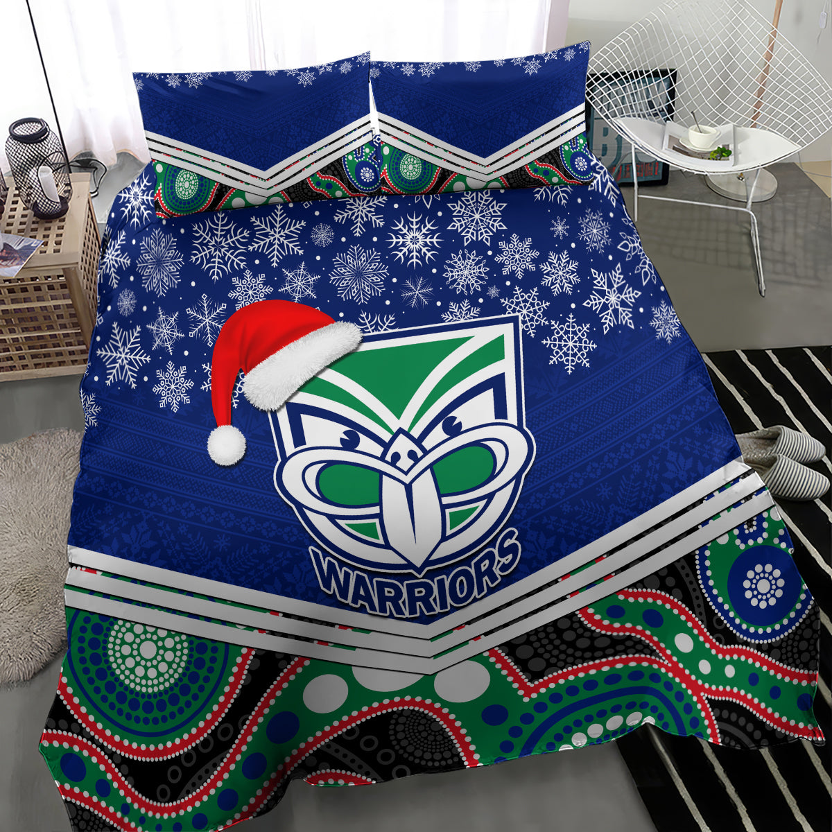 Warriors Rugby Christmas Bedding Set Merry Xmas 2023 Mix Aboriginal Art - Vibe Hoodie Shop