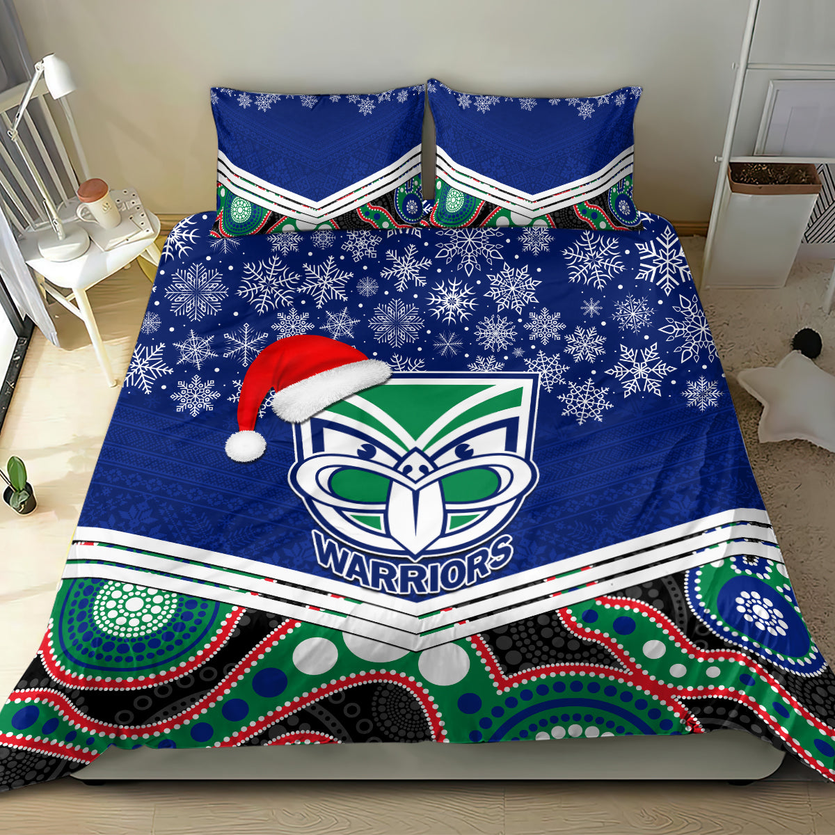 Warriors Rugby Christmas Bedding Set Merry Xmas 2023 Mix Aboriginal Art - Vibe Hoodie Shop