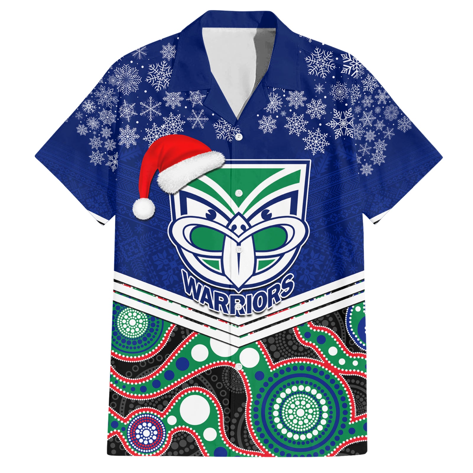 Custom Warriors Rugby Christmas Hawaiian Shirt Merry Xmas 2023 Mix Aboriginal Art - Vibe Hoodie Shop