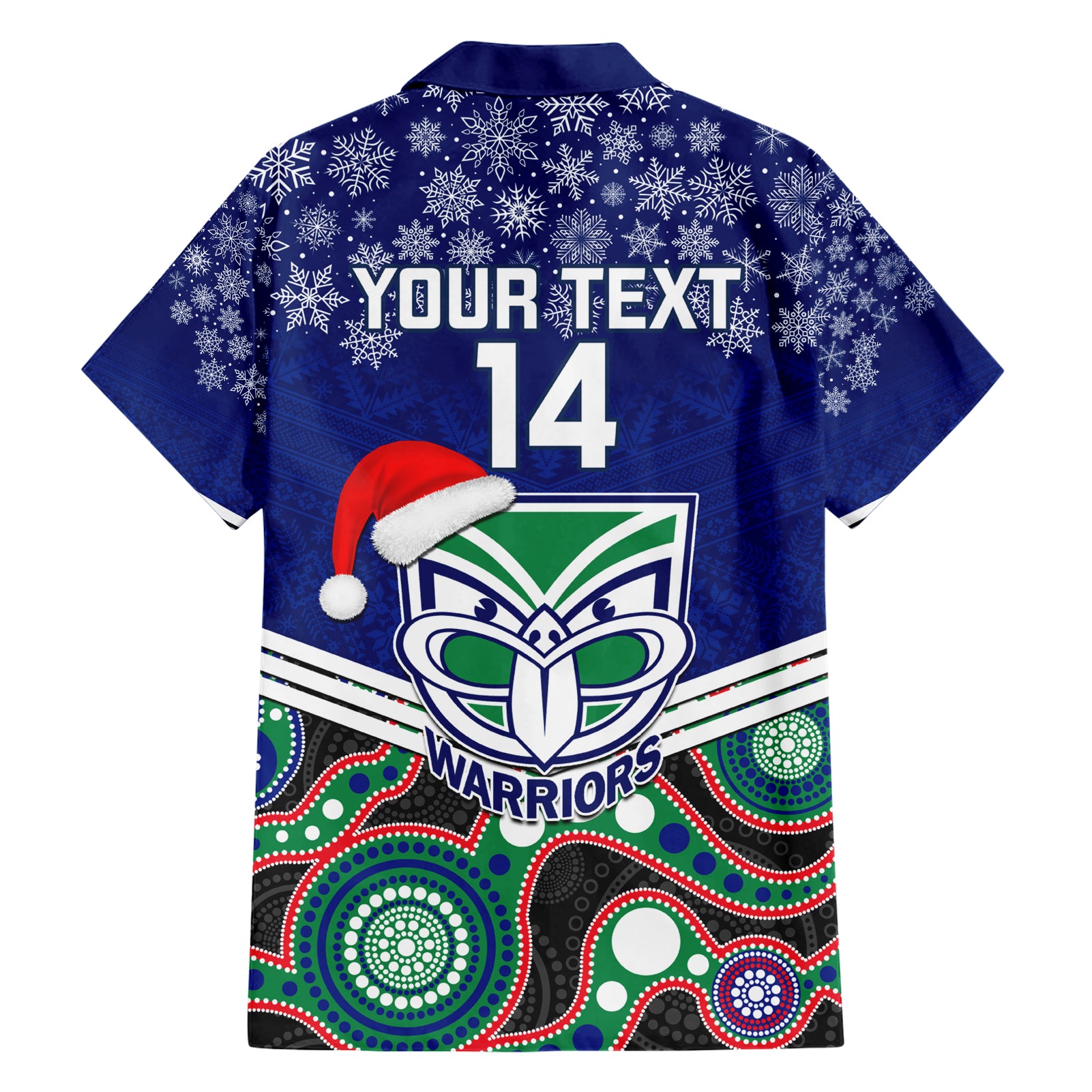 Custom Warriors Rugby Christmas Hawaiian Shirt Merry Xmas 2023 Mix Aboriginal Art - Vibe Hoodie Shop