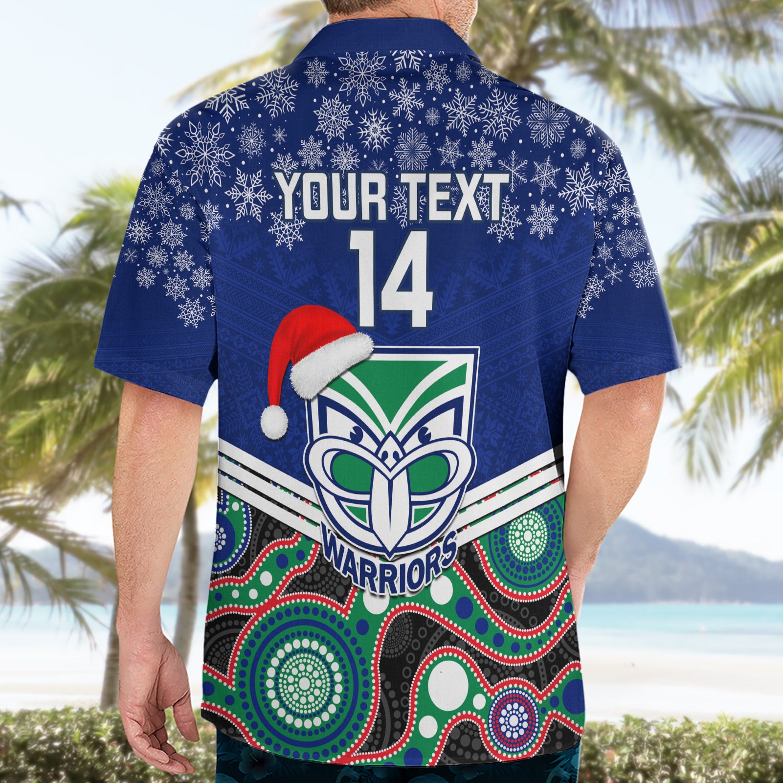 Custom Warriors Rugby Christmas Hawaiian Shirt Merry Xmas 2023 Mix Aboriginal Art - Vibe Hoodie Shop