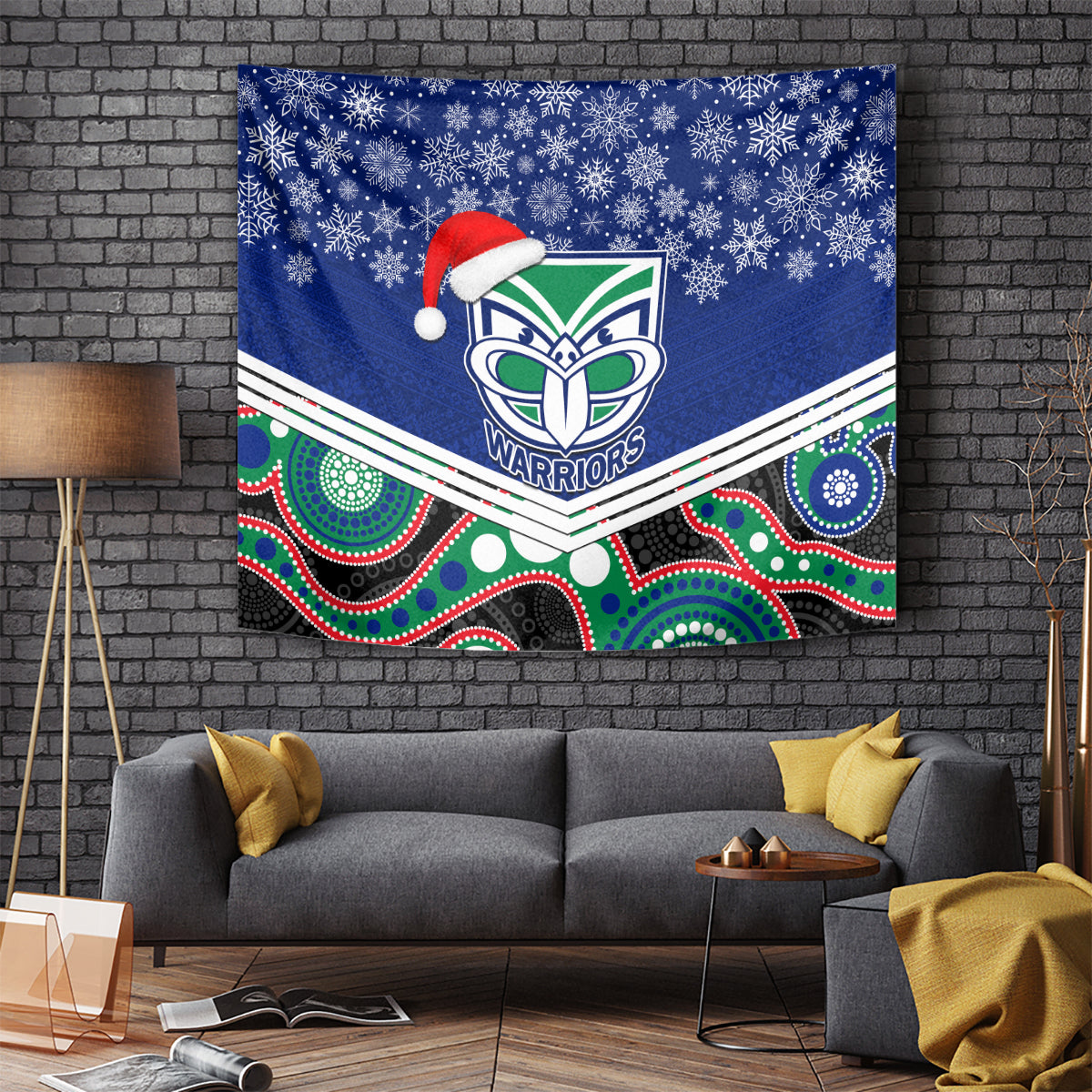 Warriors Rugby Christmas Tapestry Merry Xmas 2023 Mix Aboriginal Art - Vibe Hoodie Shop