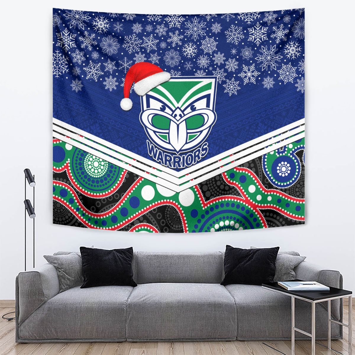 Warriors Rugby Christmas Tapestry Merry Xmas 2023 Mix Aboriginal Art - Vibe Hoodie Shop