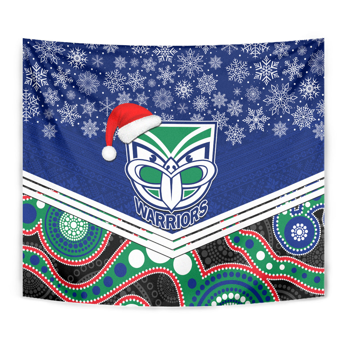 Warriors Rugby Christmas Tapestry Merry Xmas 2023 Mix Aboriginal Art - Vibe Hoodie Shop