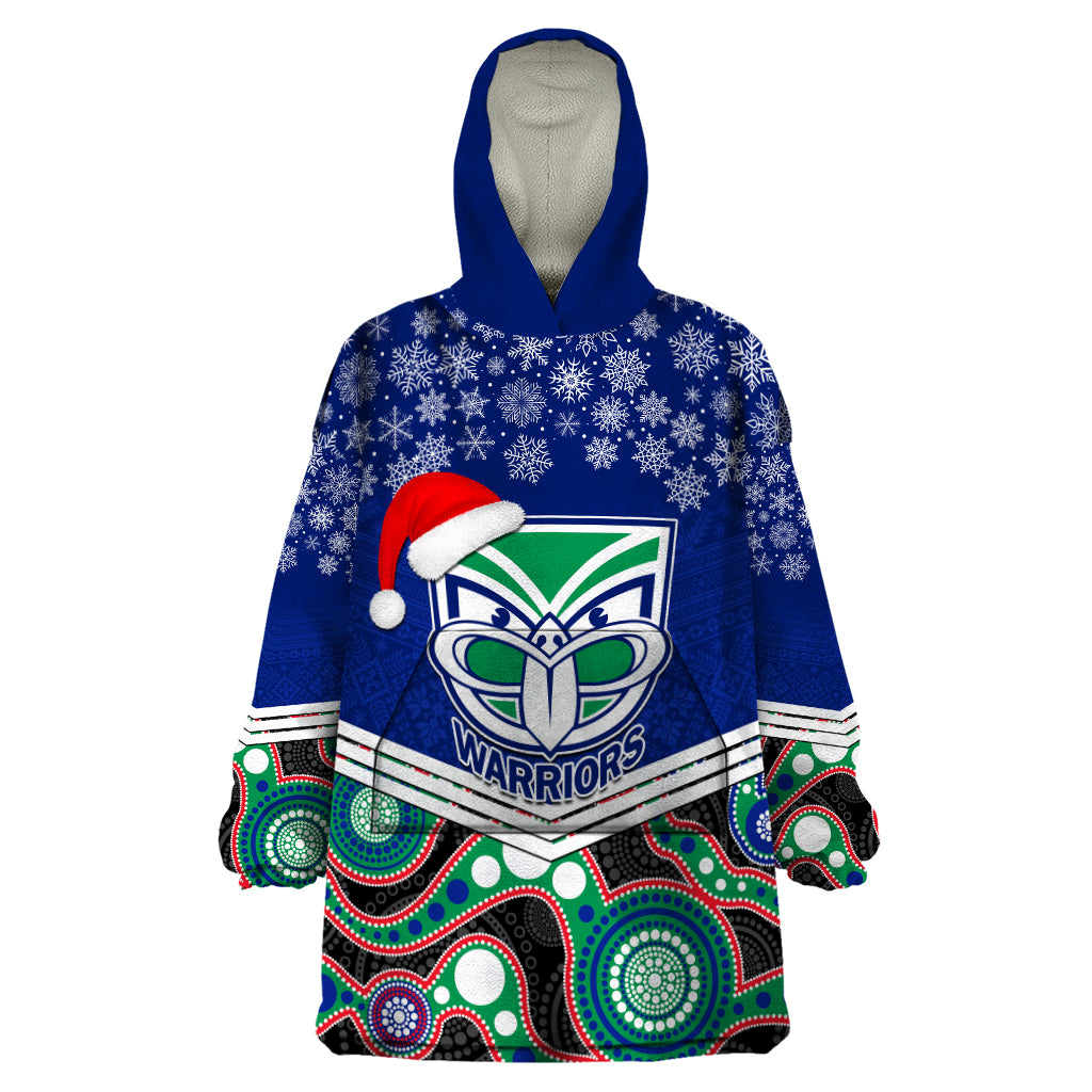 Custom Warriors Rugby Christmas Wearable Blanket Hoodie Merry Xmas 2023 Mix Aboriginal Art - Vibe Hoodie Shop